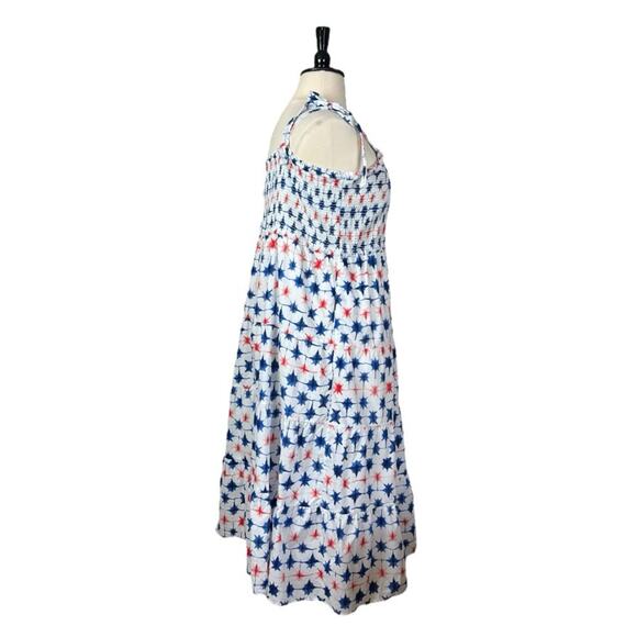 J. Crew Dress Smocked Tie Sleeves Sundress Red Blue Stars Women’s Plus Size 2X - Picture 5 of 14